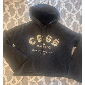 CBGB OMFUG Punk Rock Hoodie Black Vintage Wash Cropped Sweatshirt Small